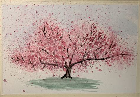 Landscape Watercolor Cherry Blossom Tree Cherry Blossom Tree Landscape Painting X By