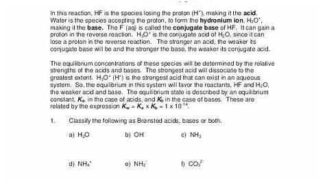 Acids and Bases Worksheet for 10th - 12th Grade | Lesson Planet