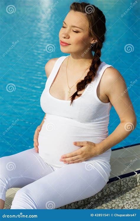 Beautiful Pregnant Woman Relaxing In The Park Stock Image Image Of