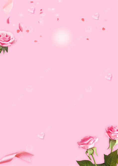 รูปพื้นหลังดอกกุหลาบสีชมพูโรแมนติก ดอกกุหลาบ ริบบิ้น กลีบดอกไม้ภาพ