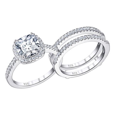 Newshe 2 66ct Wedding Engagement Rings Set For Women 925 Sterling Silver Cushion Halo Cz Wedding