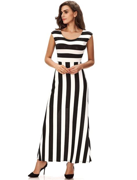 Buy Noctflos Womens Elegant Vertical Striped Long Party Dress Tank Maxi Dress Medium Black