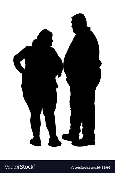 Fat Man And Woman Overweight Couple Silhouette Vector Image