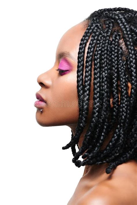 beauty portrait in profile of an african american girl pink make up visage stock image image