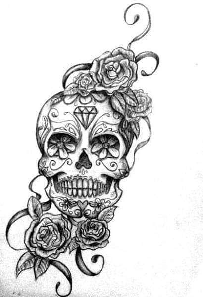 Sugar Skull With Roses Drawing By Donald Tech
