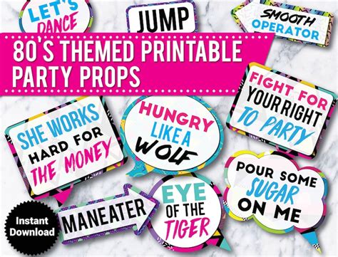 80s Printable Party Photo Booth Props Signs Instant Etsy
