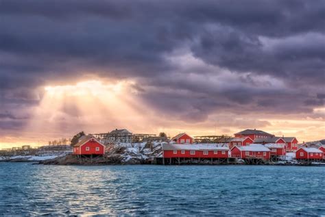 Premium Photo Norwegian Fishing Village And Sea Coast At Sunset