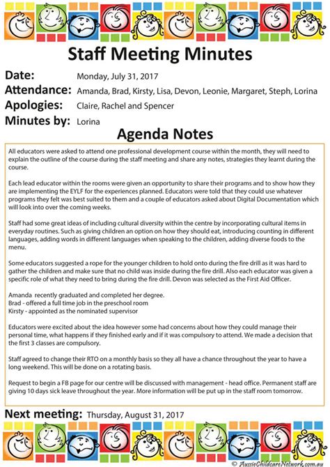 Sample Staff Meeting Agenda Daycare Sample Site G