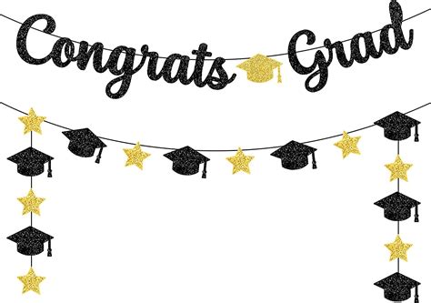 Buy Congrats Grad Banner Black Glitter 10 Feet And Cap Garland No