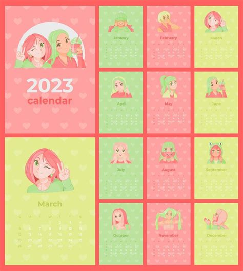 Monthly Calendar 2023 Template With Anime Girls 16468829 Vector Art At