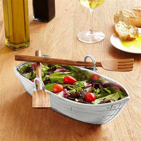 Row Boat Serving Bowl with Wood Serving Utensils | Serving utensils, Wood serving utensils, Cute ...