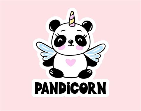 Panda Unicorn With Wings Vector Illustration Animal Pandicorn Kawaii