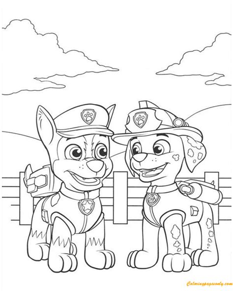 Paw Patrol Marshall Talking With Chase Coloring Pages Cartoons