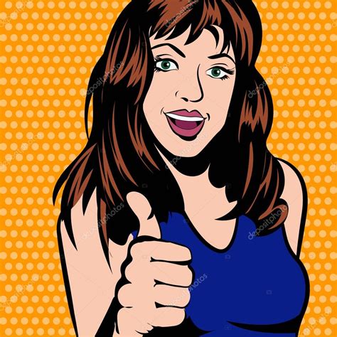 Retro Woman In Comics Style Showing Thumb Up Vector Illustration Stock Vector Image By