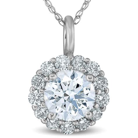 1 Ct Halo Diamond Pendant Necklace 18 14k White Gold