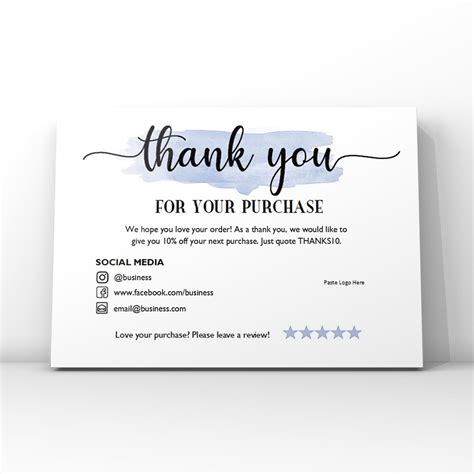Blue Watercolour Thank You Card Small Business Thank You Card Etsy