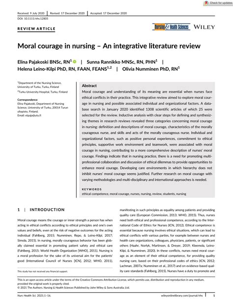 Pdf Moral Courage In Nursing An Integrative Literature Review