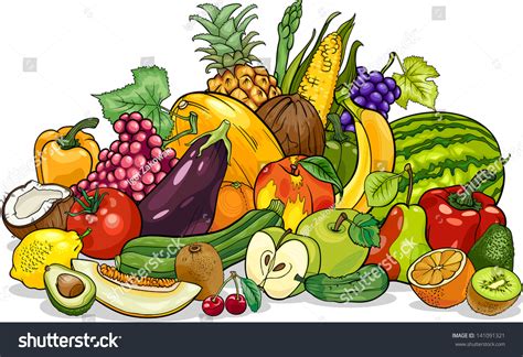 Cartoon Vector Illustration Fruits Vegetables Big Stock