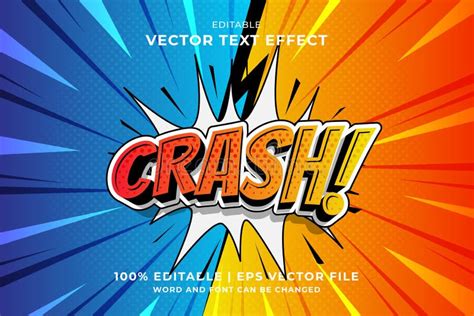 Editable Text Effect Crash 3d Cartoon Comic Style Premium Vector Stock