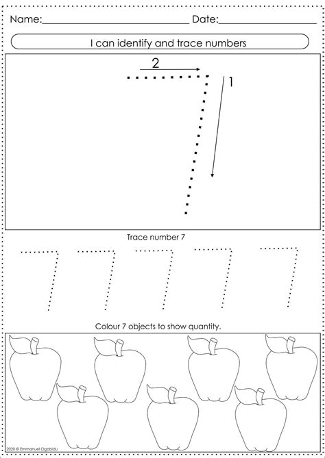 Tracing Number 7 Worksheet Pre K Activities Number Activities Free