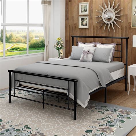 Metal Bed Frame Iron Decor Steel Queen Size With Headboard And