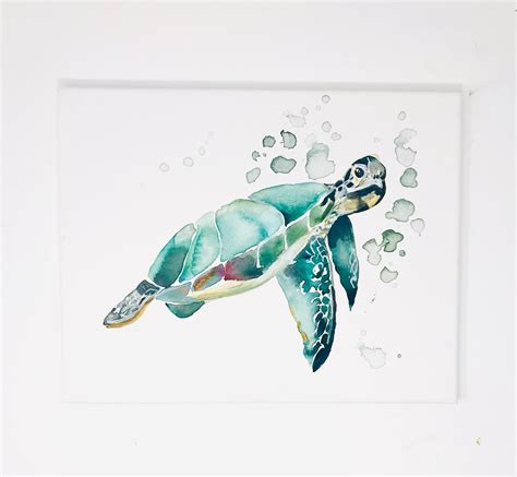 Coastal Collection Sea Turtle Watercolor Print 11x14 Ocean Etsy