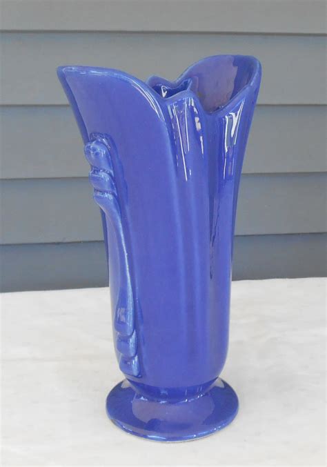 Art Deco Blue Vase Usa Vintage Pottery Etsy