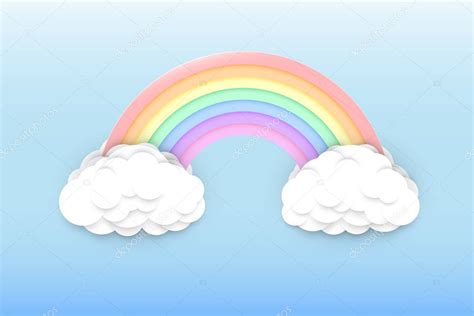 Pastel Colors Rainbow Clouds Light Blue Sky Background