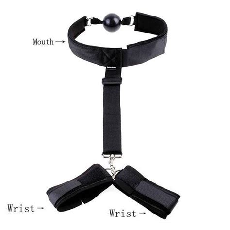 High Quality Nylon Wrist Hand Cuffs With Silicone Ball Mouth Gag Stuffed Mouth Adult Sex Fun