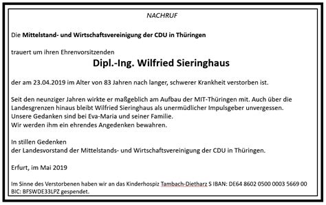 Nachruf Wilfried Sieringhaus | Mittelstands- und ...