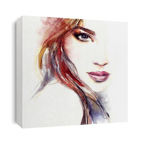 Abstract Woman Face Fashion Illustration Watercolor Painting Canvas