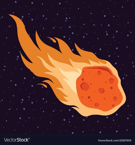 Flame Meteor Asteroid Meteor Rain Fall Vector Illustration In Cartoon
