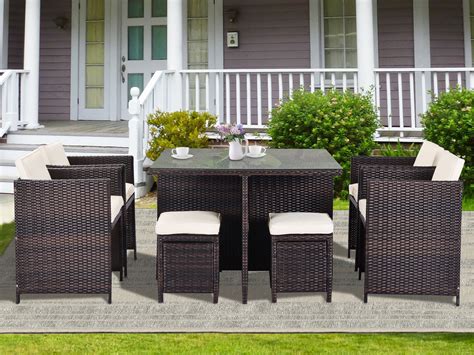 9 Pieces Patio Dining Sets Outdoor Space Saving Rattan Chairs With