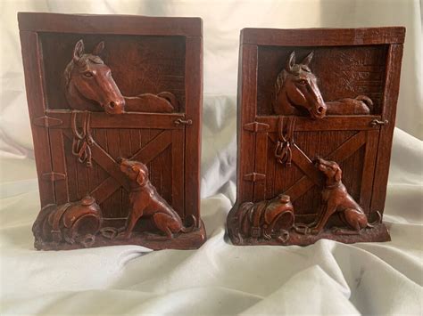 Syroco Molded Wood Horse And Dog Pair Of Bookends Equestrian Etsy