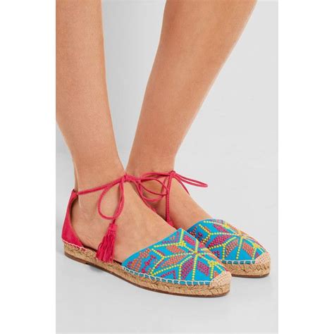 Aquazzura Palm Springs Embroidered Canvas And Suede Espadrilles Espadrilles Suede Espadrille