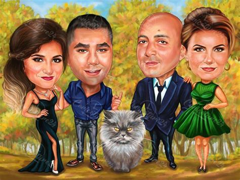 Custom Group Caricature Group Portrait Caricature From Etsy