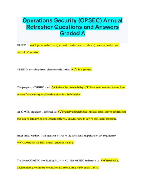 Operations Security Opsec Annual Refresher Questions And Answers