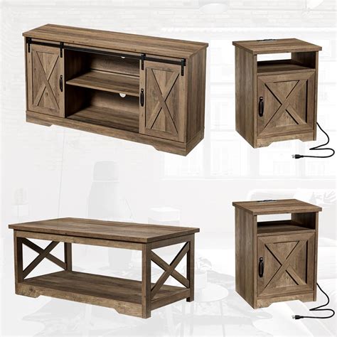 Comprar Amerlife Piece Farmhouse Table Set Includes Sliding Barn Door Tv Stand Coffee Table