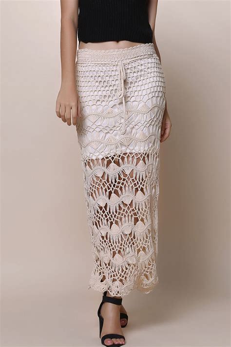 87 Off Crochet Lace Long Skirt Rosegal