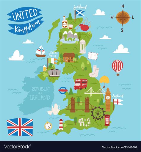 United Kingdom Great Britain Map Travel City Vector Image