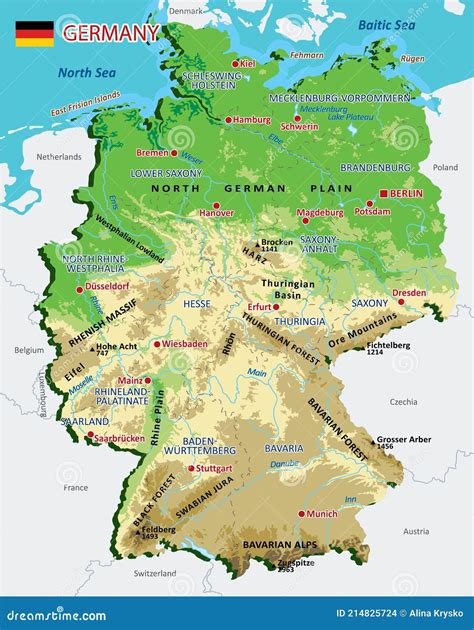 Mapa Físico Detallado De Alemania Con Regiones Lagos Ríos Montañas Y