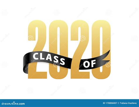 Class Of 2020 Gold Lettering Graduation 3d Logo With Ribbon Graduate