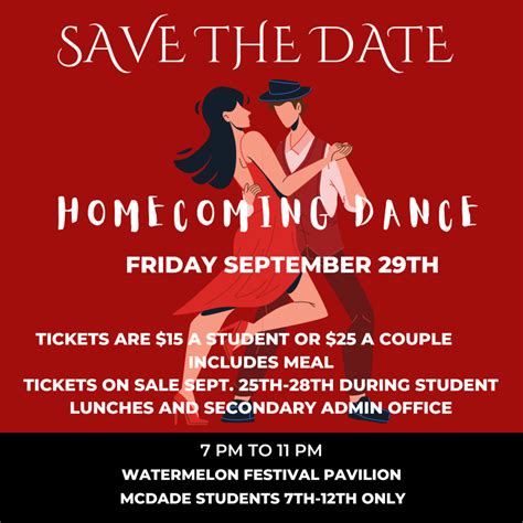 Homecoming Dance Sept 29th Save The Date Mcdade Isd