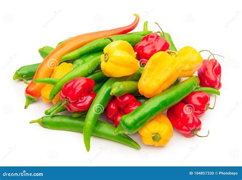 Hot Peppers On White Background Stock Photo Image Of White Spicy