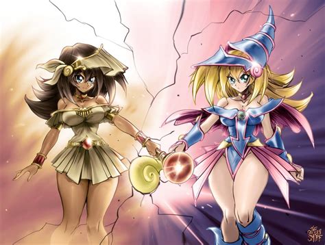 Dark Magician Girl And Mana Yu Gi Oh And More Drawn By The Golden Smurf Danbooru
