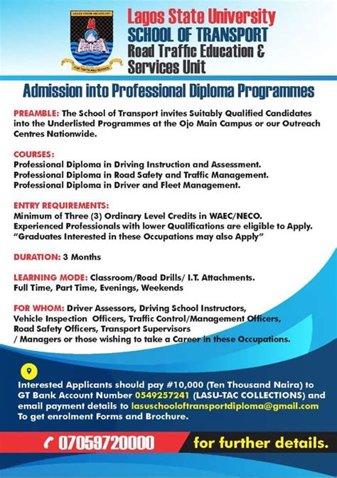 Lasu School Of Transport Professional Diploma Form 2019 2020