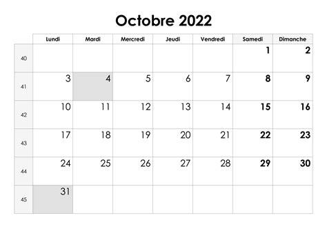 2022 Calendrier Octobre The Imprimer Calendrier Aria Art