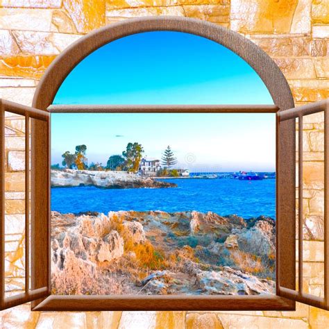 Nature Landscape Through A Window With Curtains Stock Image Image Of