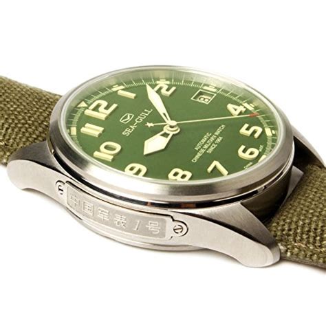 Seagull Automatic Chinese Military Watch Luminous Numerals Green Dial