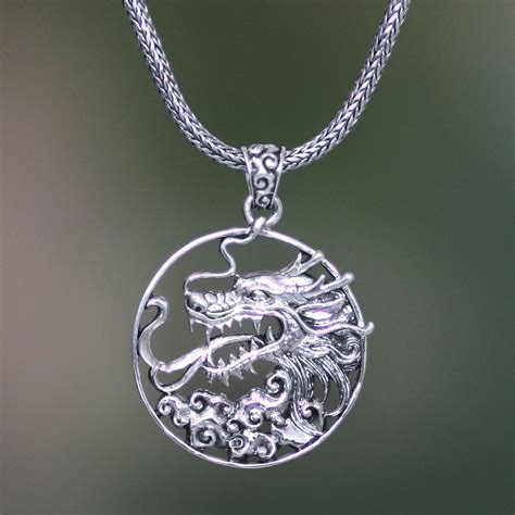Mens Sterling Silver Dragon Necklace Victorious Novica